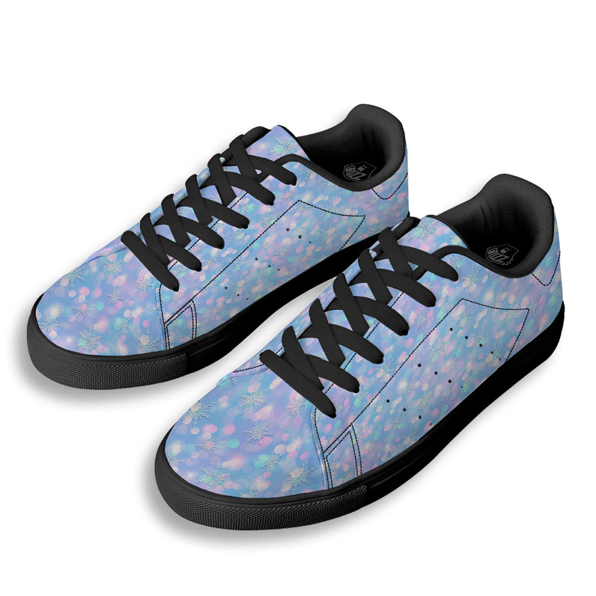 Snowflake Pastel Color Print Pattern Black Low Top Sneakers-grizzshop