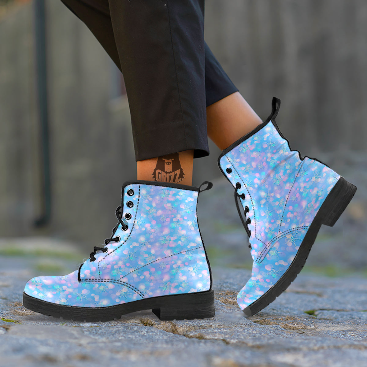 Snowflake Pastel Color Print Pattern Leather Boots-grizzshop