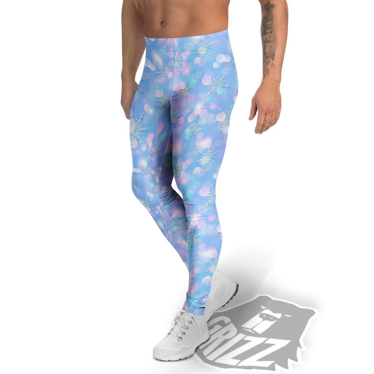 Snowflake Pastel Color Print Pattern Men's Leggings-grizzshop