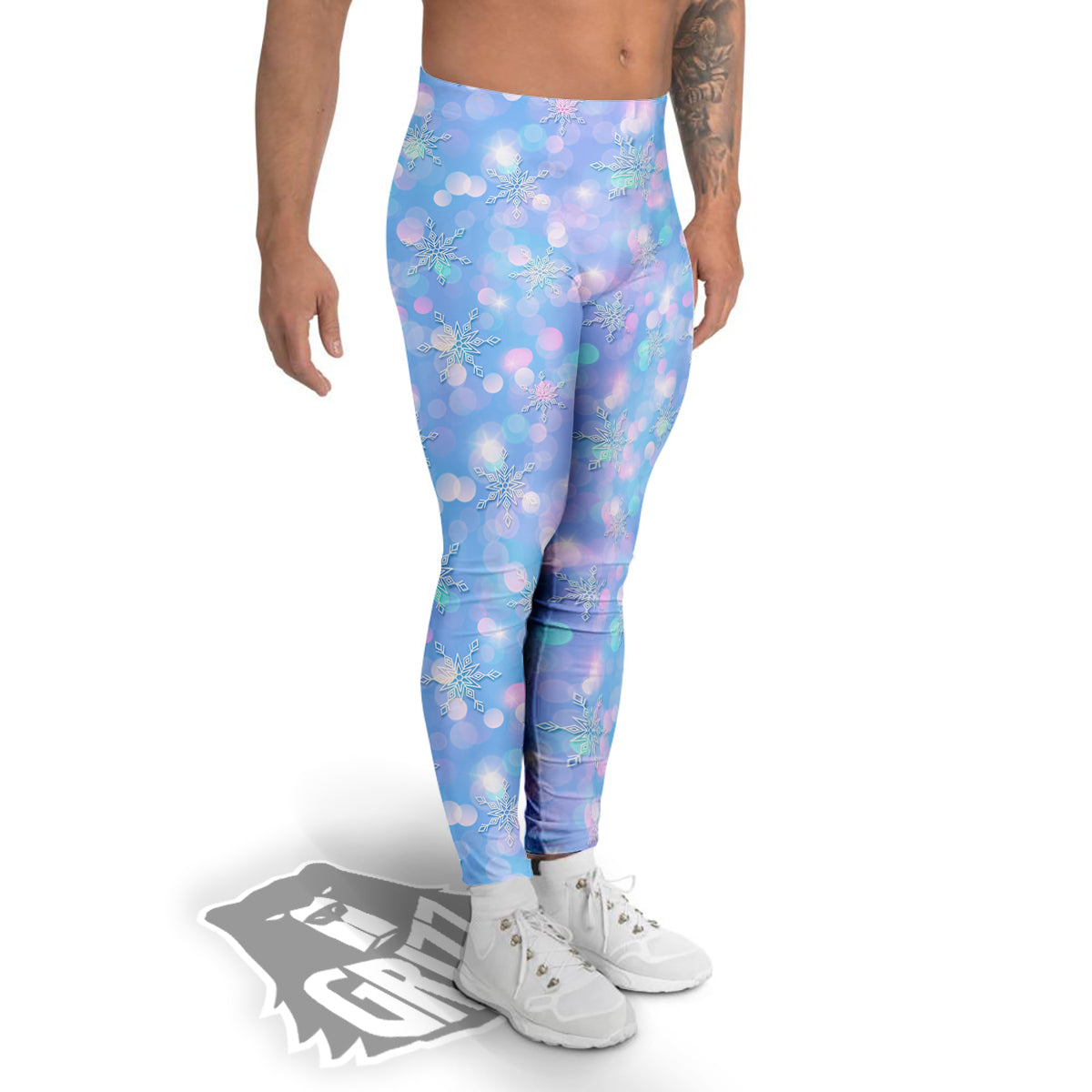 Snowflake Pastel Color Print Pattern Men's Leggings-grizzshop