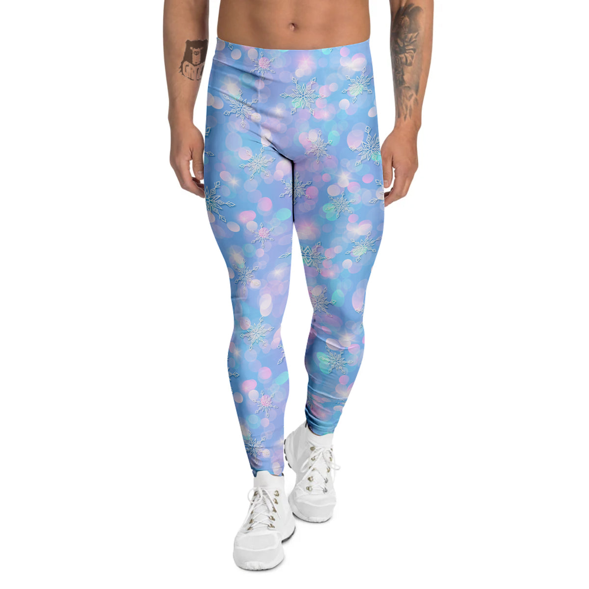 Snowflake Pastel Color Print Pattern Men's Leggings-grizzshop