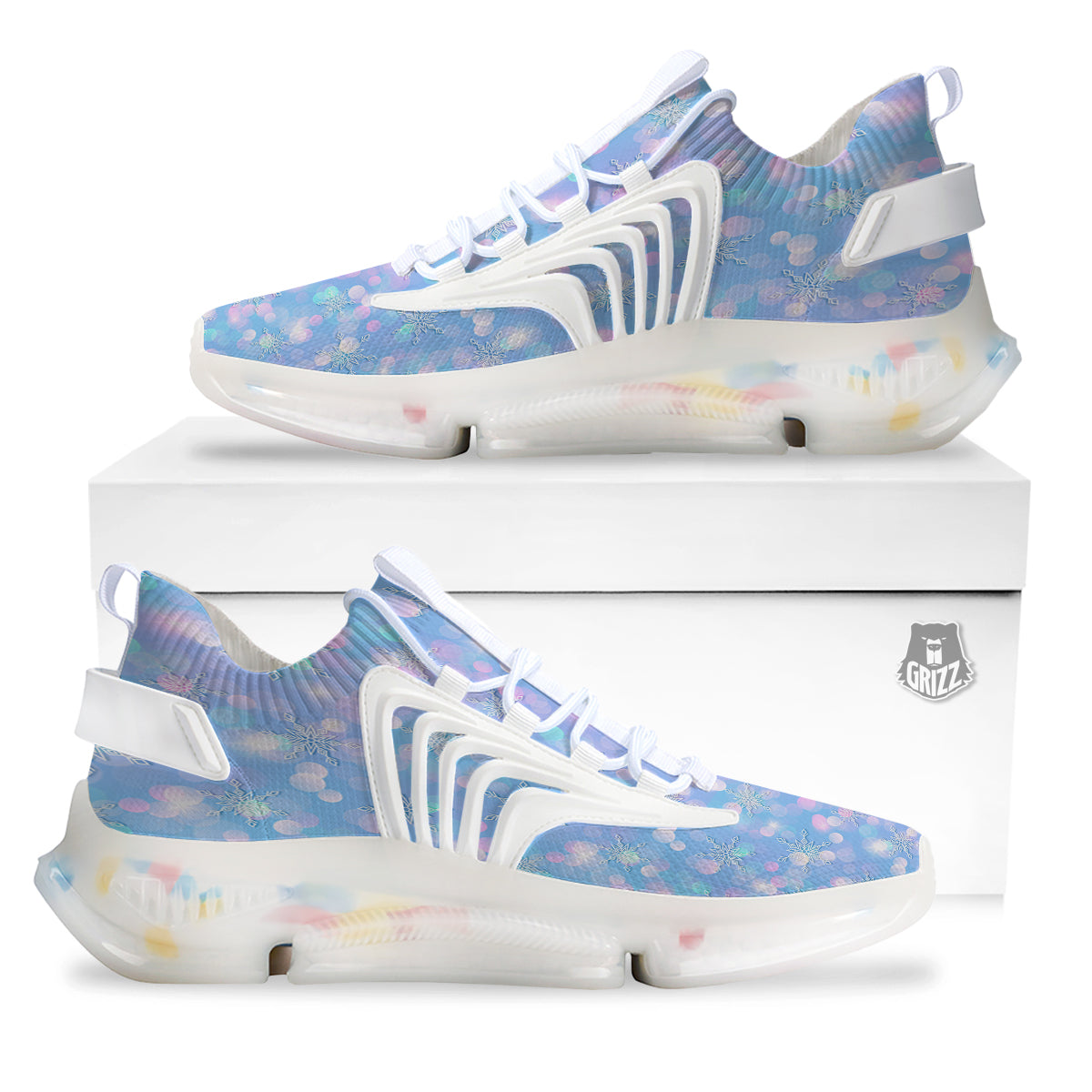 Snowflake Pastel Color Print Pattern White Gym Shoes-grizzshop