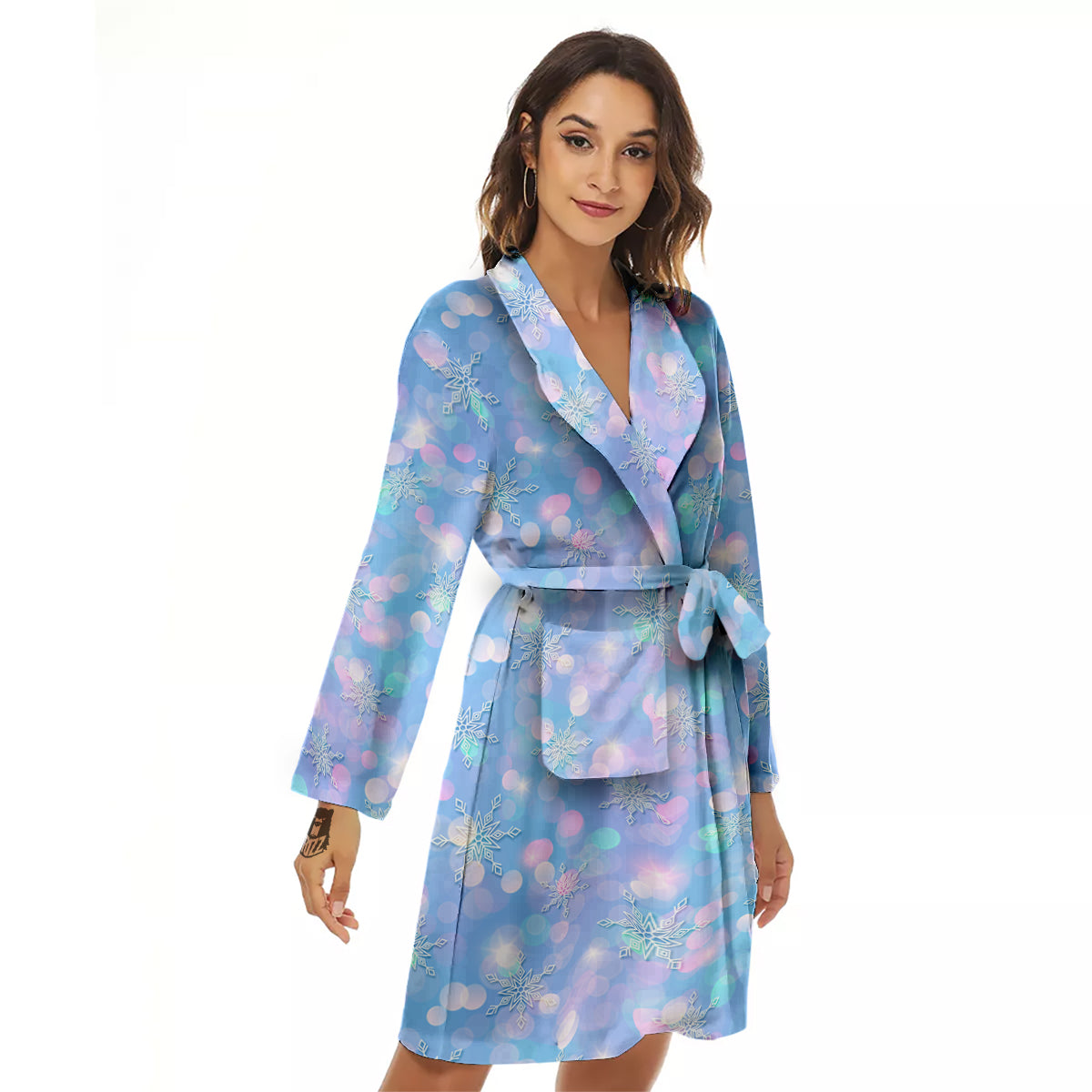Snowflake Pastel Color Print Pattern Women's Robe-grizzshop