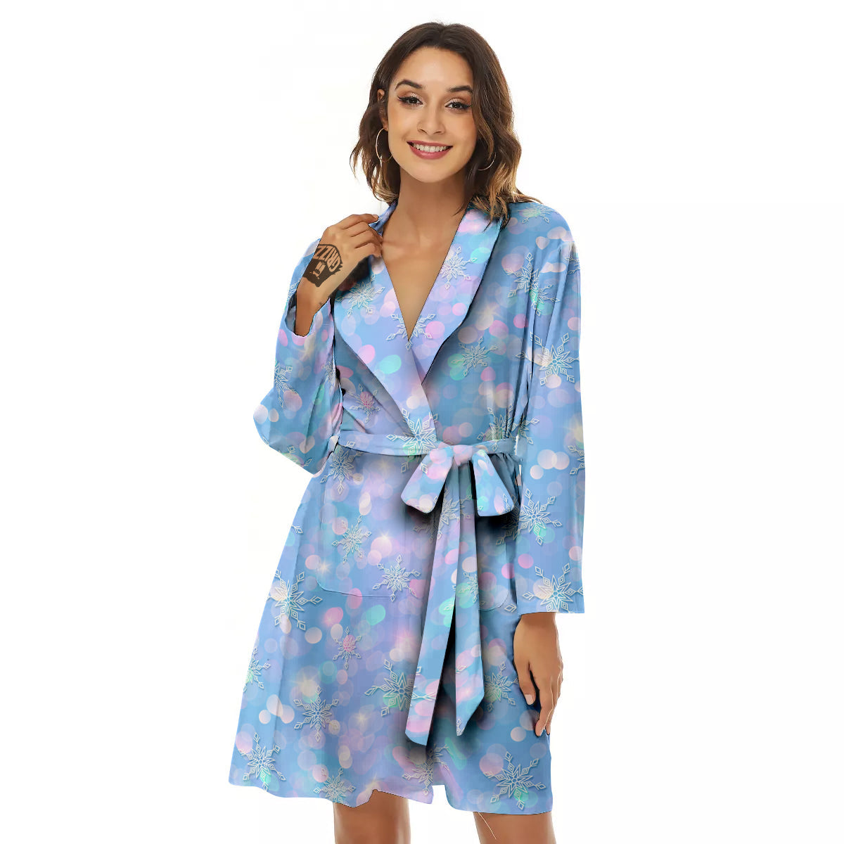 Snowflake Pastel Color Print Pattern Women's Robe-grizzshop
