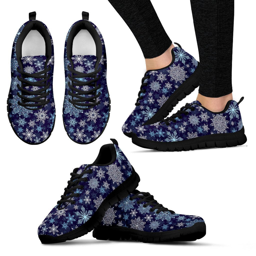 Snowflake Pattern Print Black Sneaker Shoes For Men Women-grizzshop