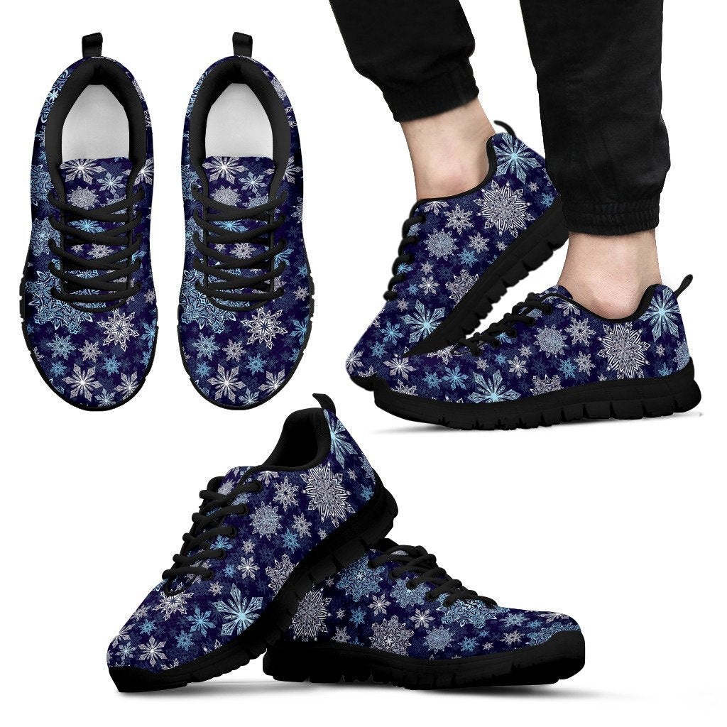 Snowflake Pattern Print Black Sneaker Shoes For Men Women-grizzshop