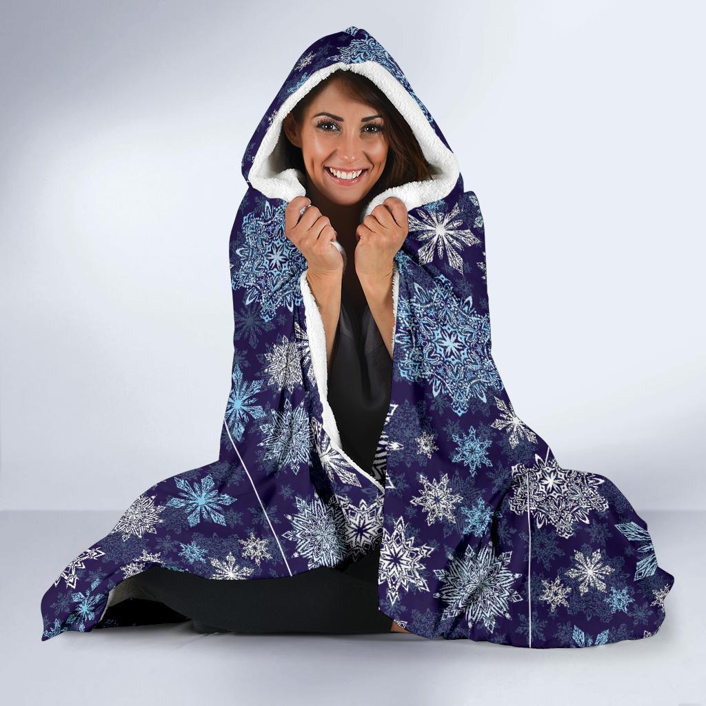 Snowflake Pattern Print Hooded Blanket-grizzshop