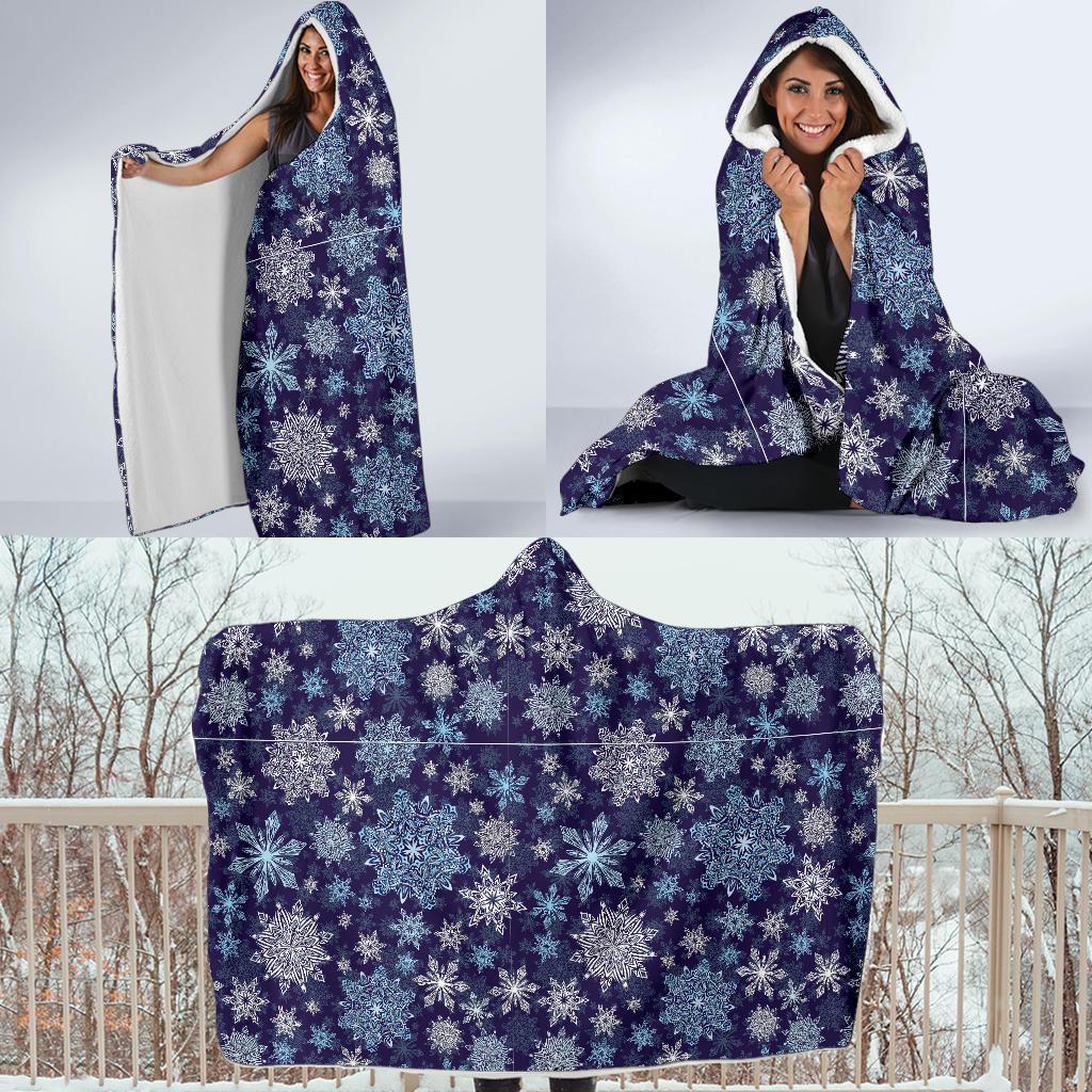 Snowflake Pattern Print Hooded Blanket-grizzshop