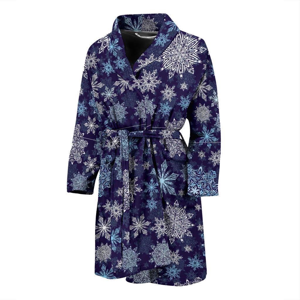 Snowflake Pattern Print Men Long Robe-grizzshop