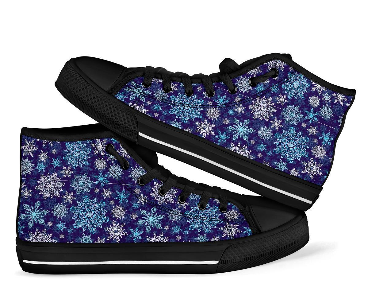Snowflake Pattern Print Men Women's High Top Shoes-grizzshop