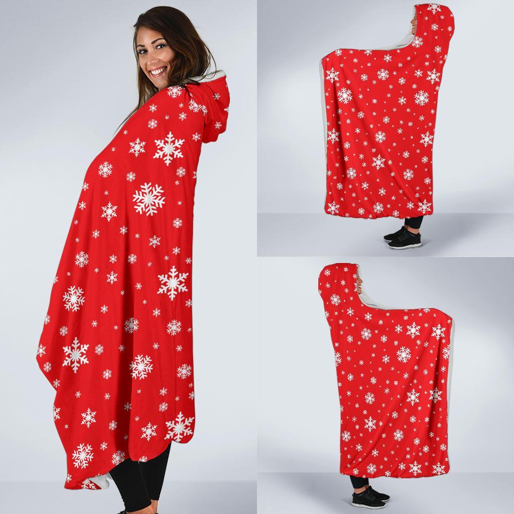 Snowflake Print Pattern Hooded Blanket-grizzshop