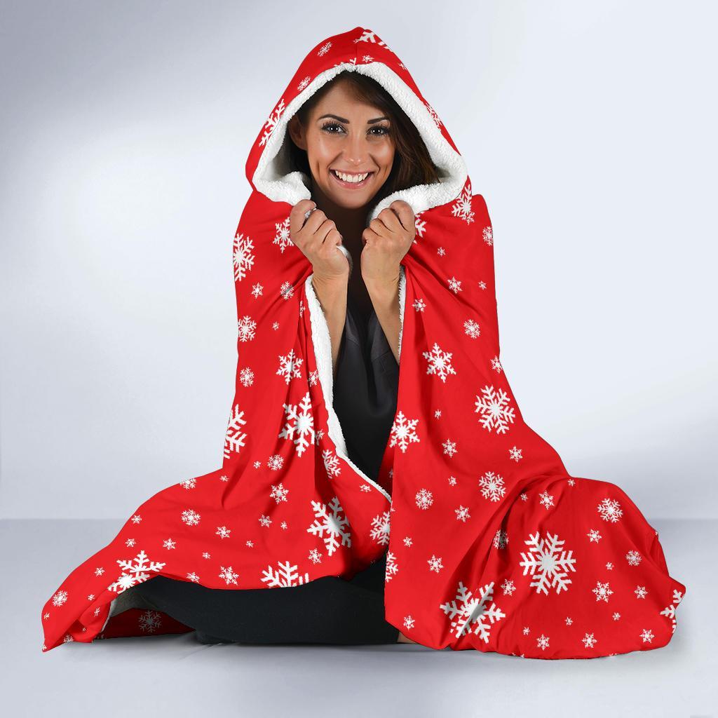 Snowflake Print Pattern Hooded Blanket-grizzshop