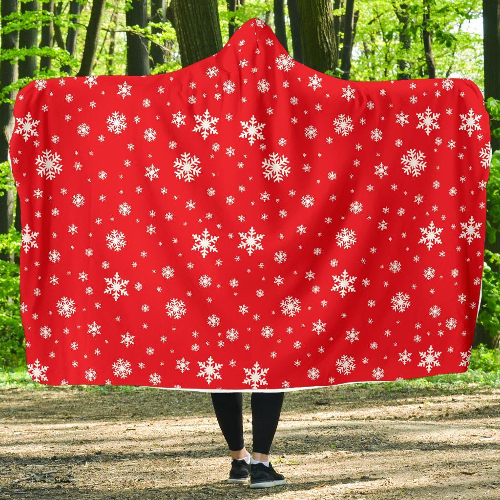 Snowflake Print Pattern Hooded Blanket-grizzshop