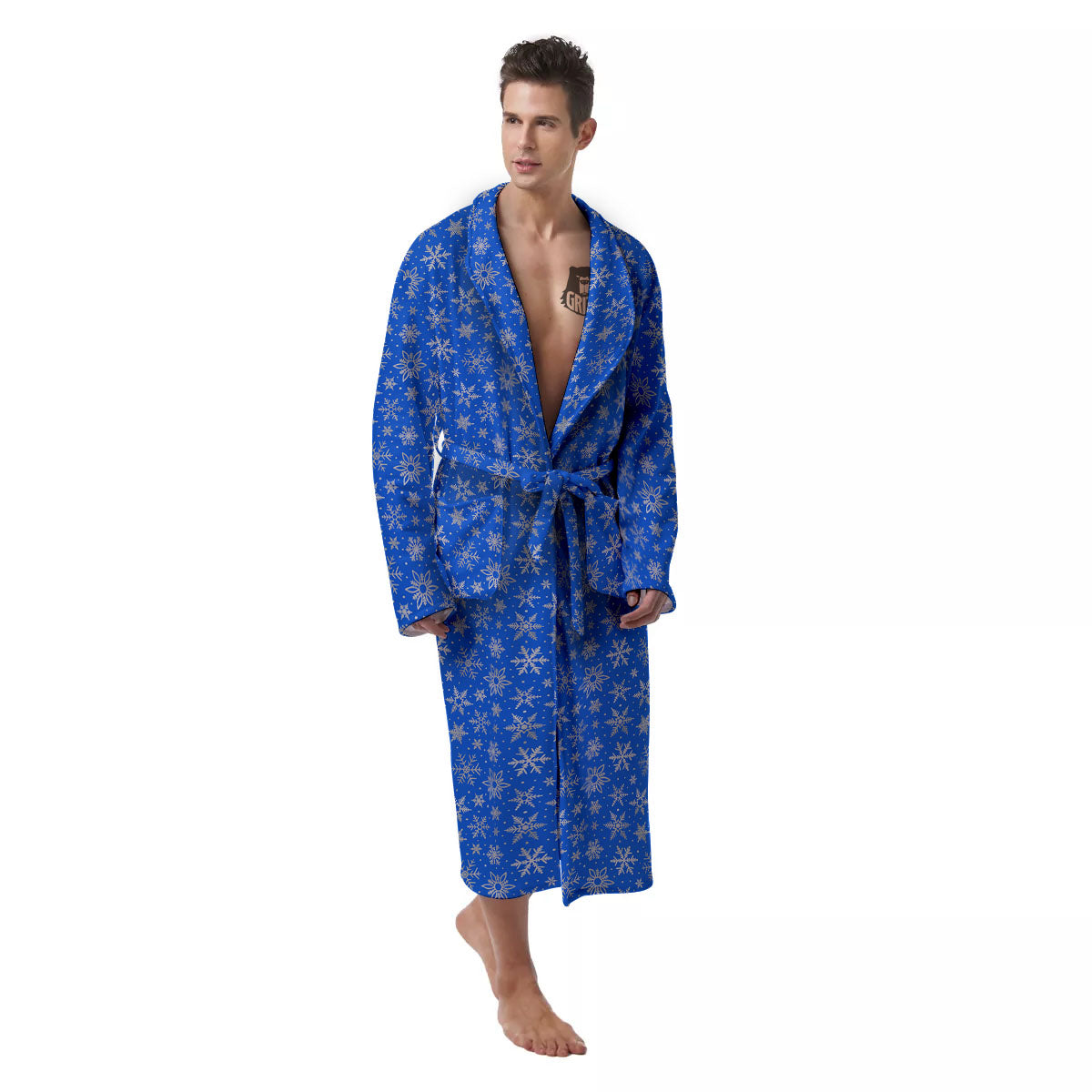 Snowflake Silver And Blue Print Pattern Men's Robe-grizzshop