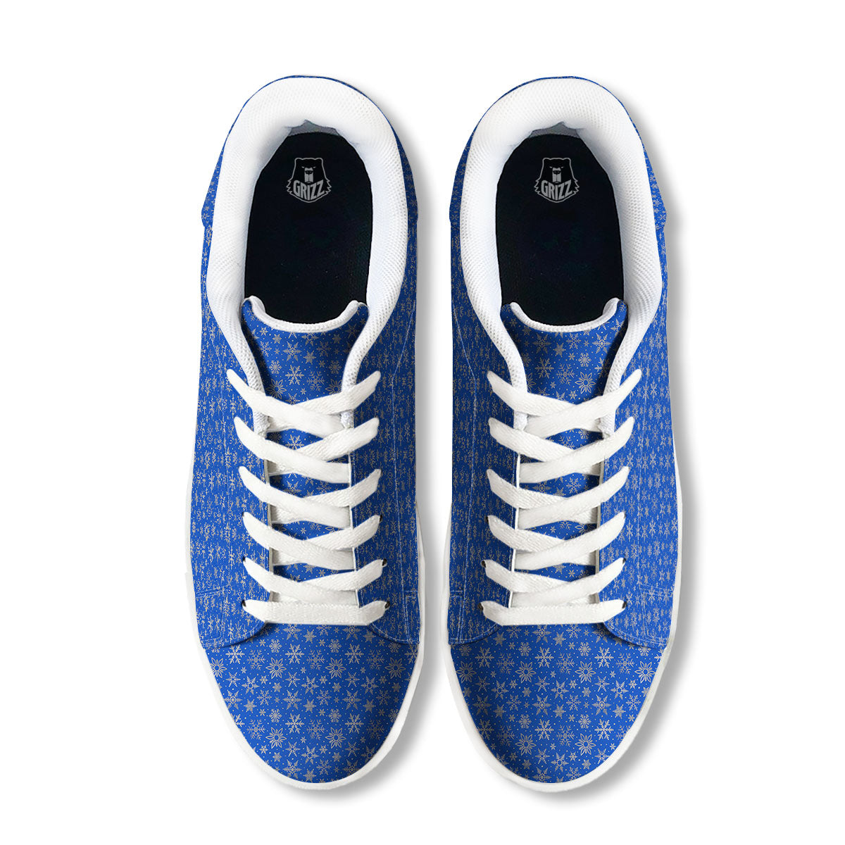 Snowflake Silver And Blue Print Pattern White Low Top Sneakers-grizzshop