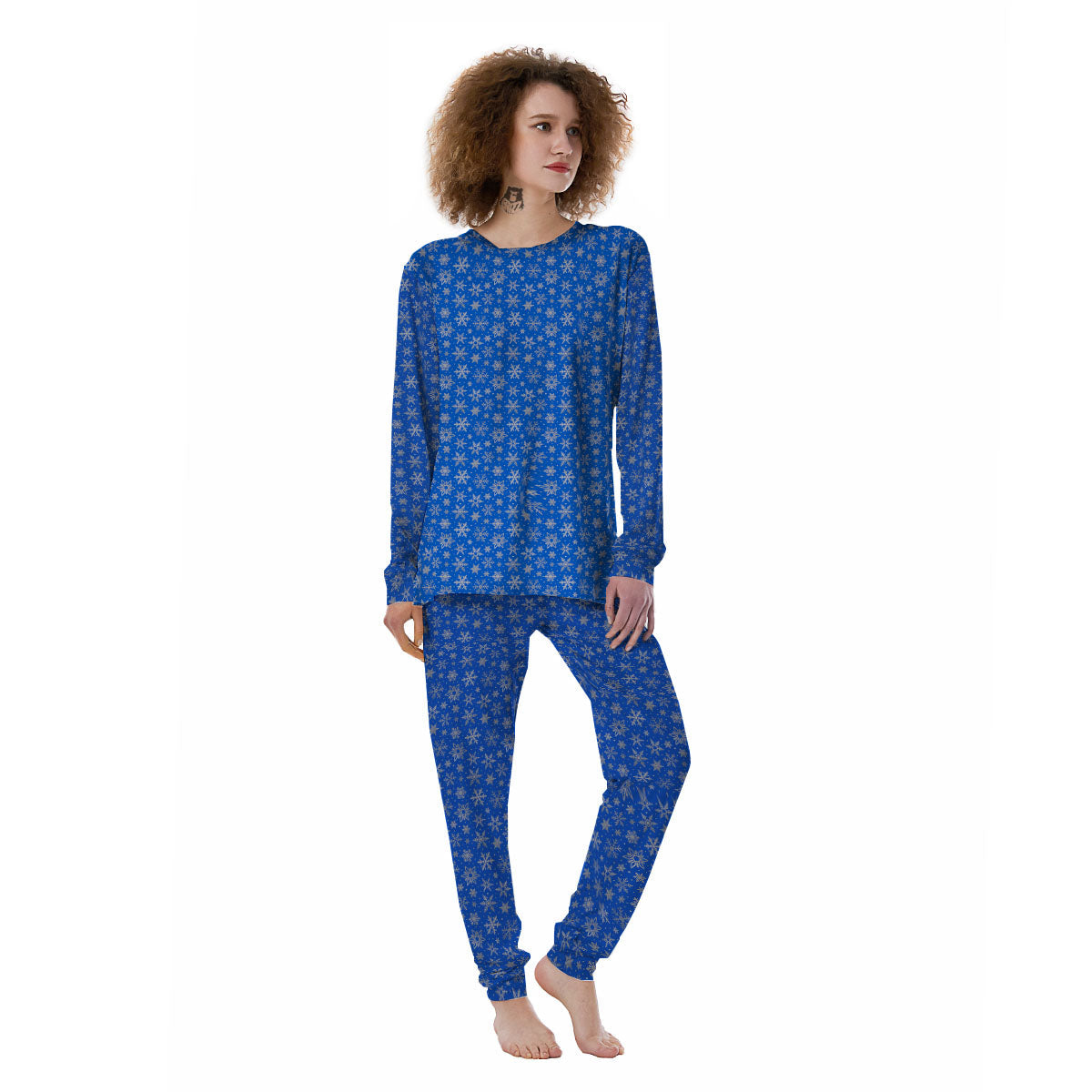 Snowflake Silver And Blue Print Pattern Women's Pajamas-grizzshop