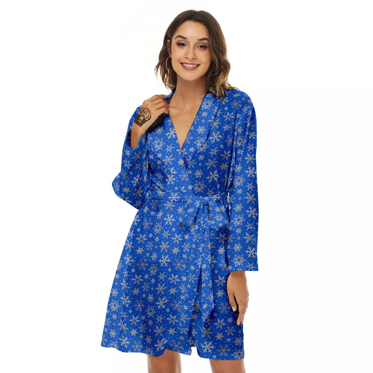 Snowflake Silver And Blue Print Pattern Women's Robe-grizzshop