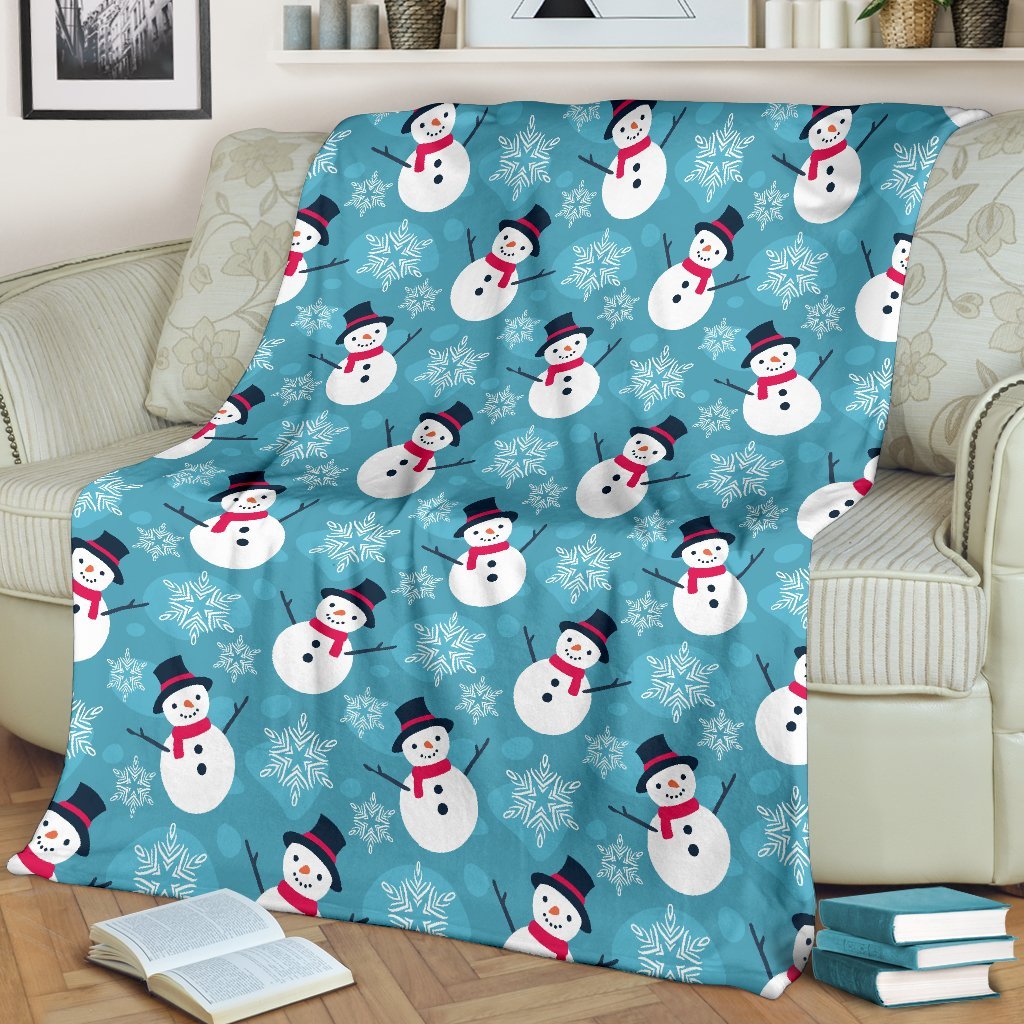 Snowflake Snowman Pattern Print Blanket-grizzshop