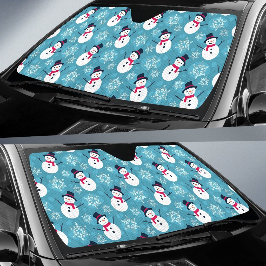Snowflake Snowman Pattern Print Car Sun Shade-grizzshop