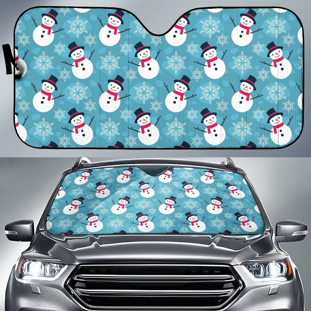 Snowflake Snowman Pattern Print Car Sun Shade-grizzshop