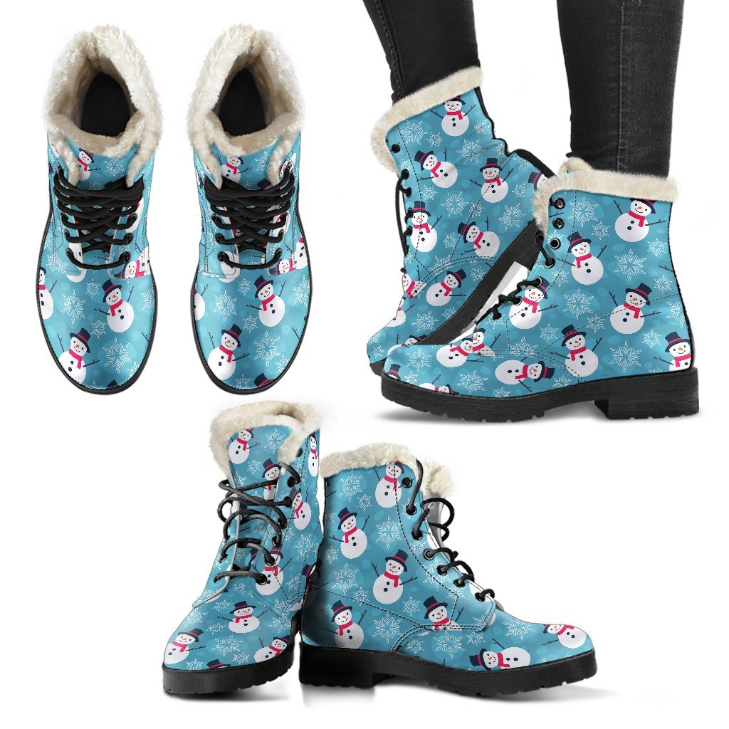 Snowflake Snowman Pattern Print Comfy Winter Boots-grizzshop