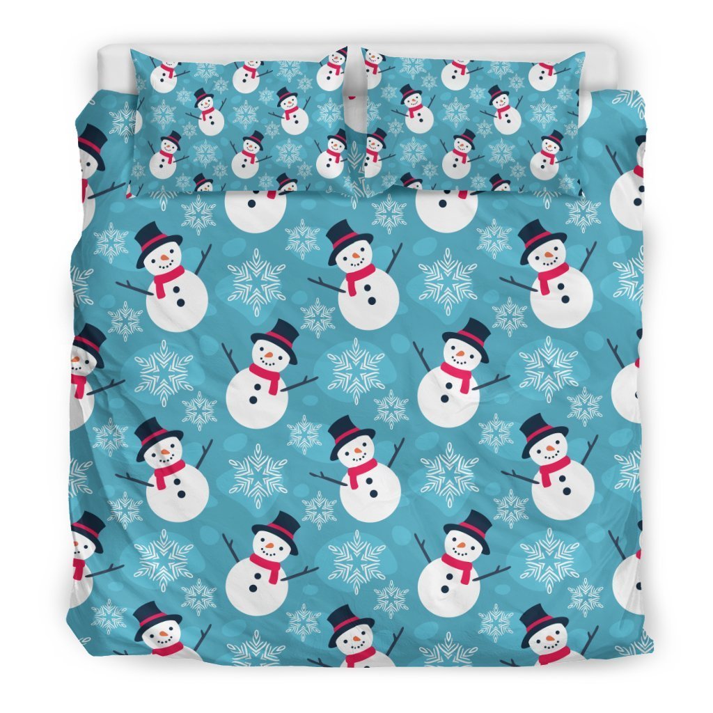 Snowflake Snowman Pattern Print Duvet Cover Bedding Set-grizzshop