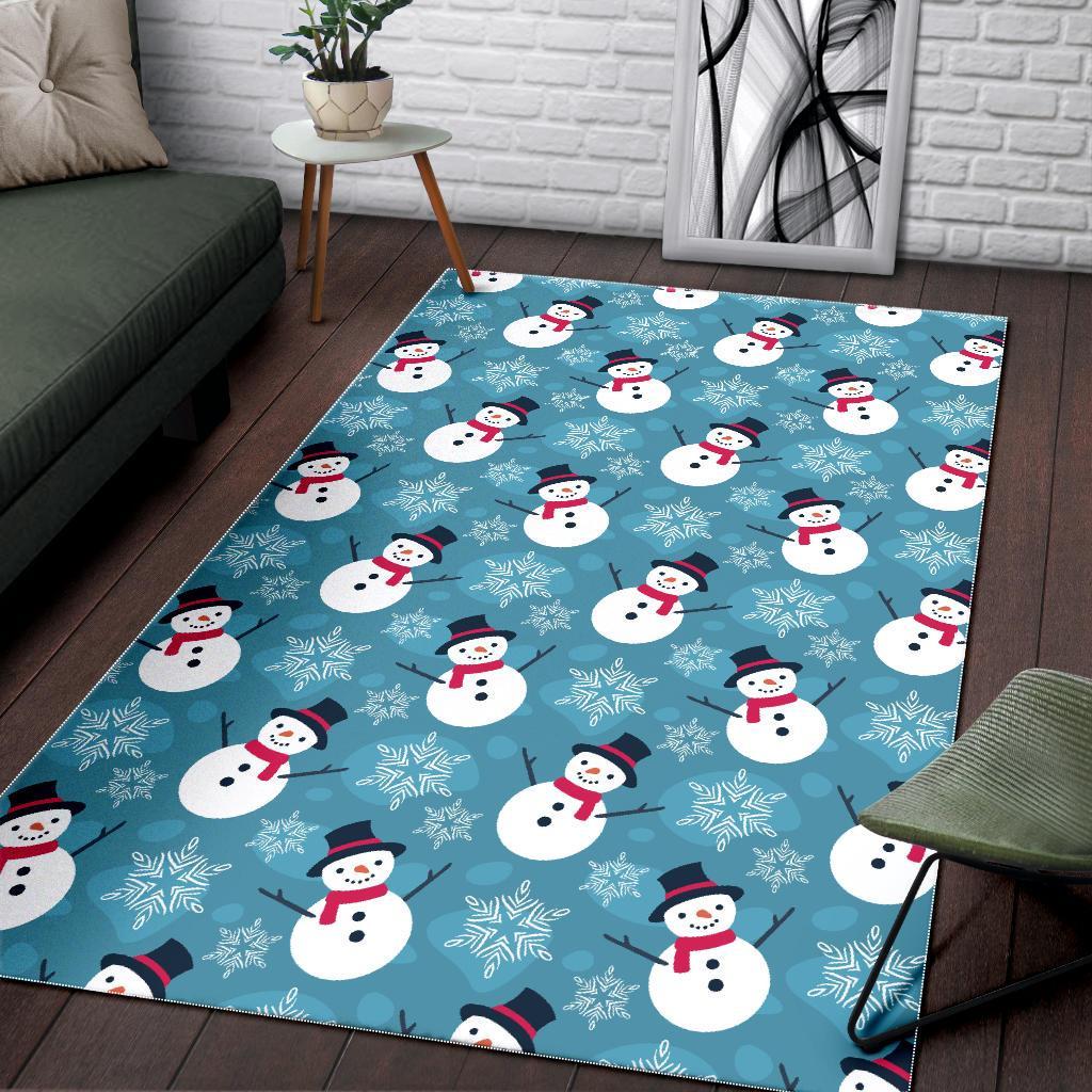 Snowflake Snowman Pattern Print Floor Mat-grizzshop