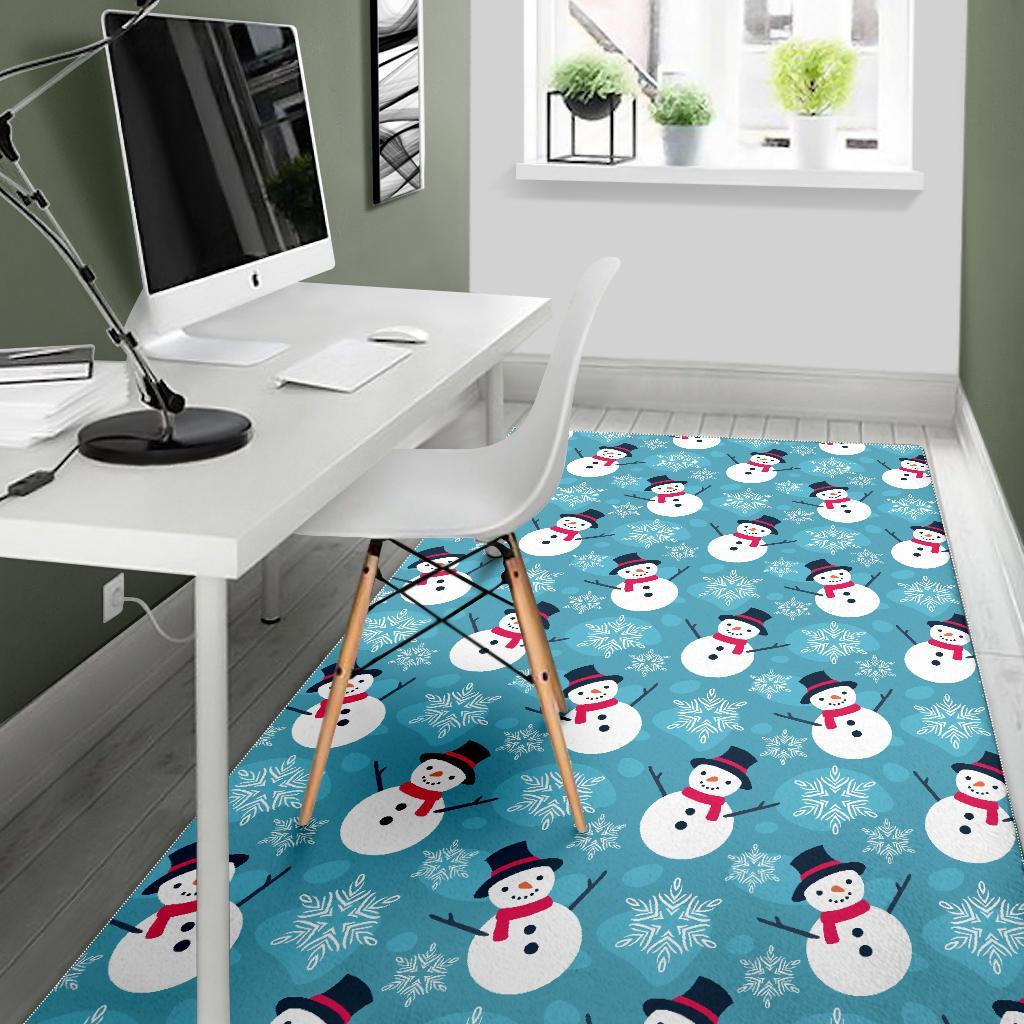 Snowflake Snowman Pattern Print Floor Mat-grizzshop