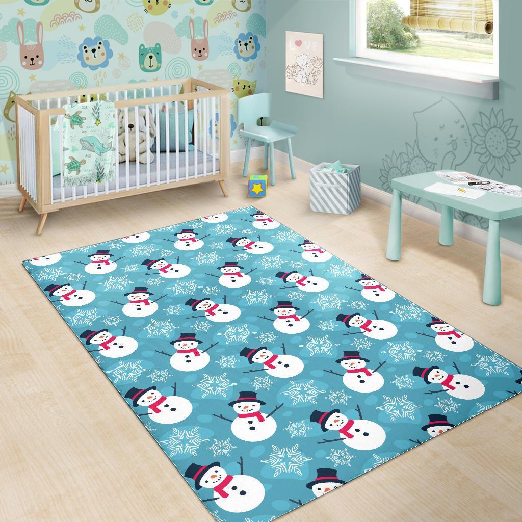 Snowflake Snowman Pattern Print Floor Mat-grizzshop