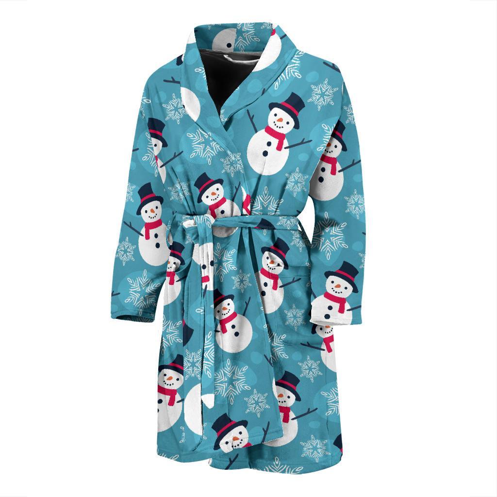 Snowflake Snowman Pattern Print Men Long Robe-grizzshop