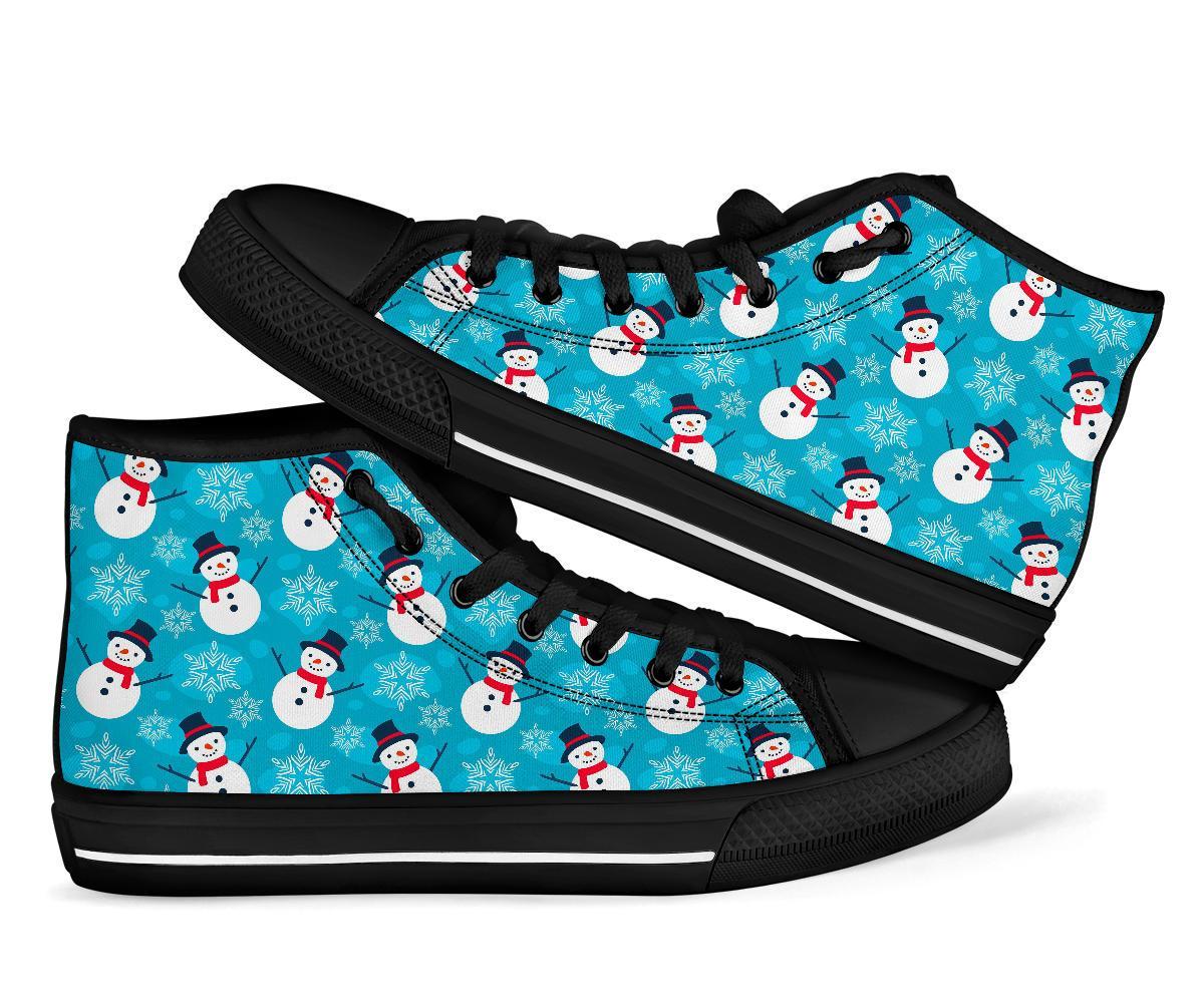 Snowflake Snowman Pattern Print Men Women's High Top Shoes-grizzshop