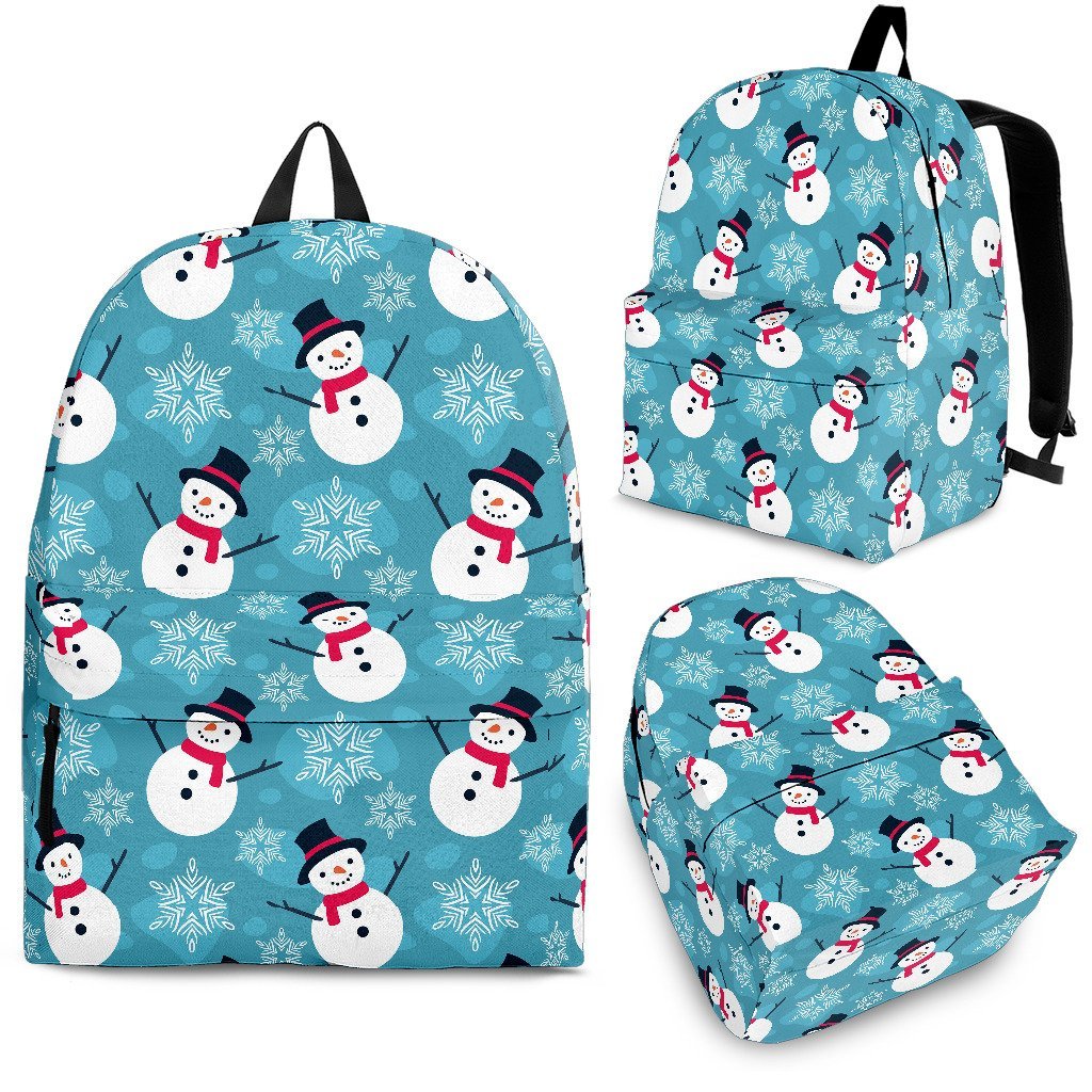 Snowflake Snowman Pattern Print Premium Backpack-grizzshop