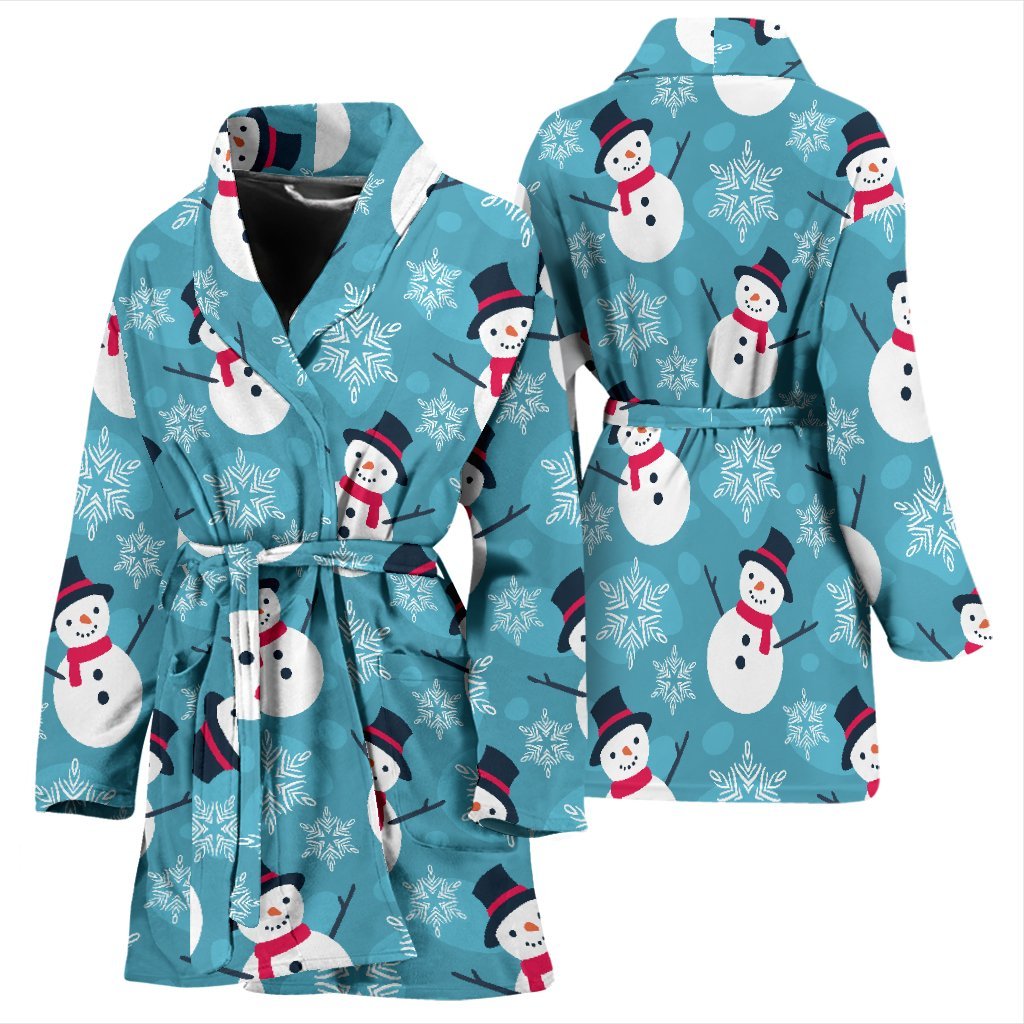 Snowflake Snowman Pattern Print Women Long Robe-grizzshop