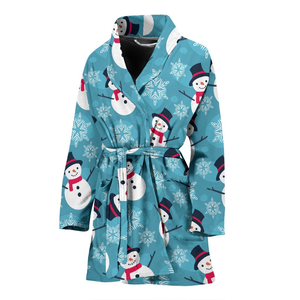 Snowflake Snowman Pattern Print Women Long Robe-grizzshop