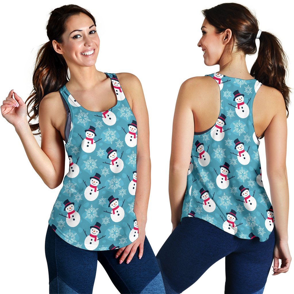 Snowflake Snowman Pattern Print Women's Racerback Tank Tops-grizzshop