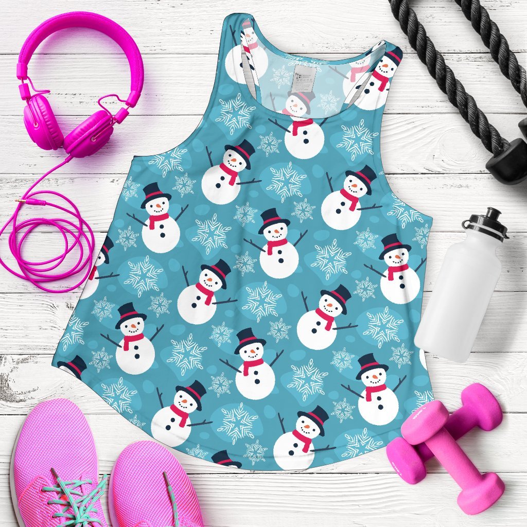 Snowflake Snowman Pattern Print Women's Racerback Tank Tops-grizzshop