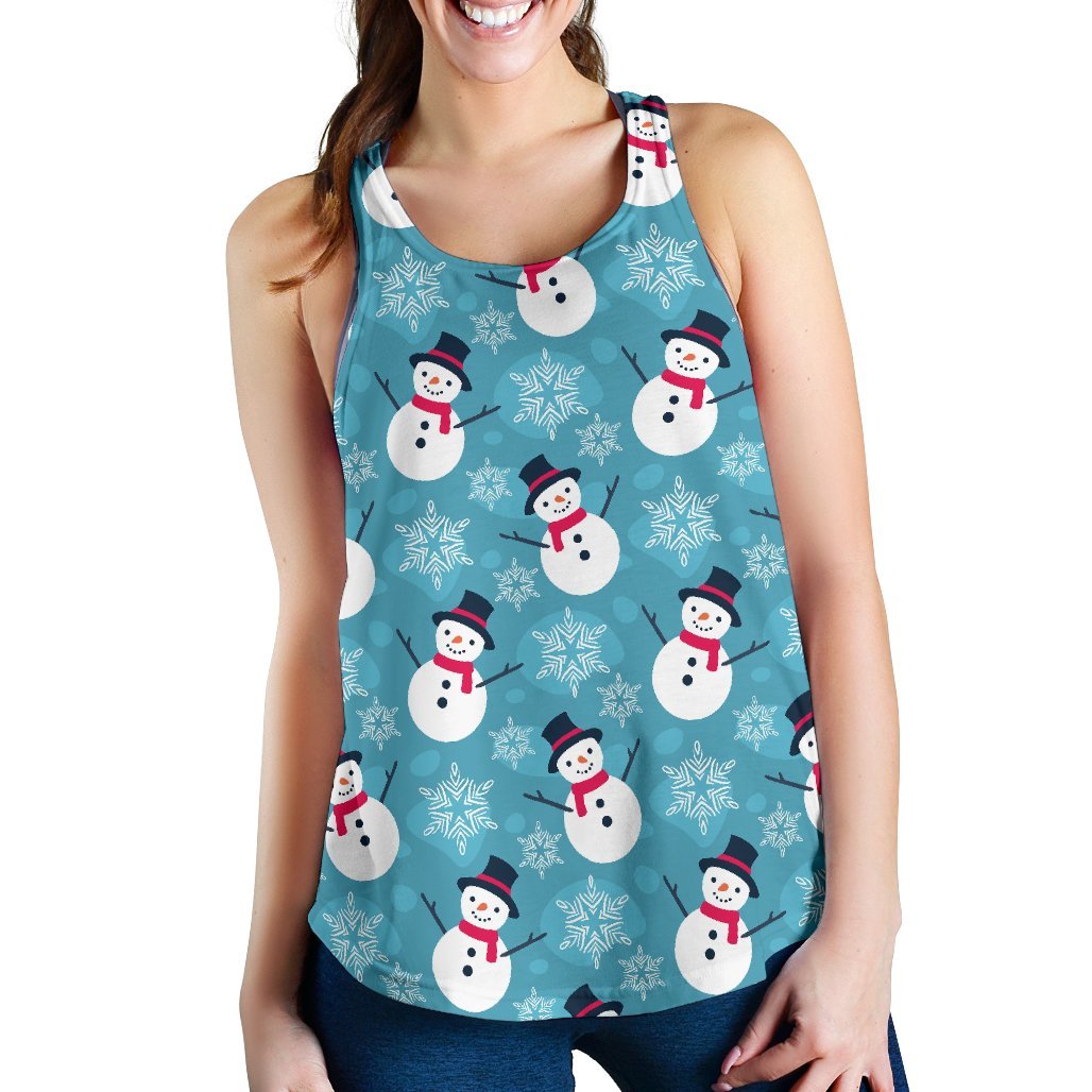 Snowflake Snowman Pattern Print Women's Racerback Tank Tops-grizzshop