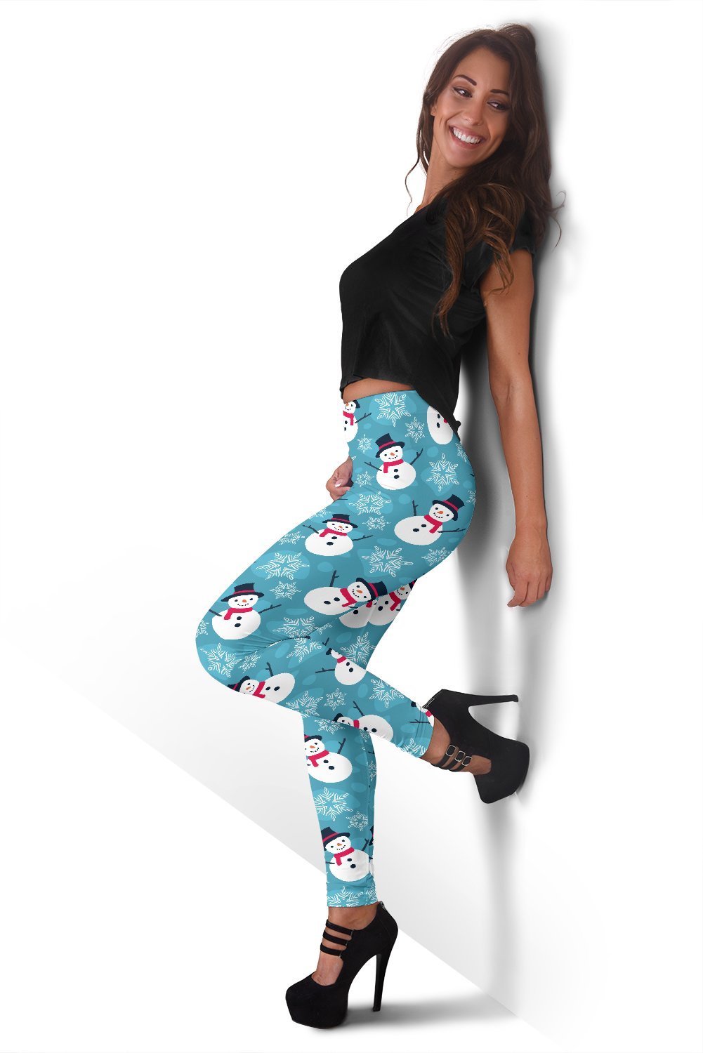 Snowflake Snowman Print Pattern Women Leggings-grizzshop