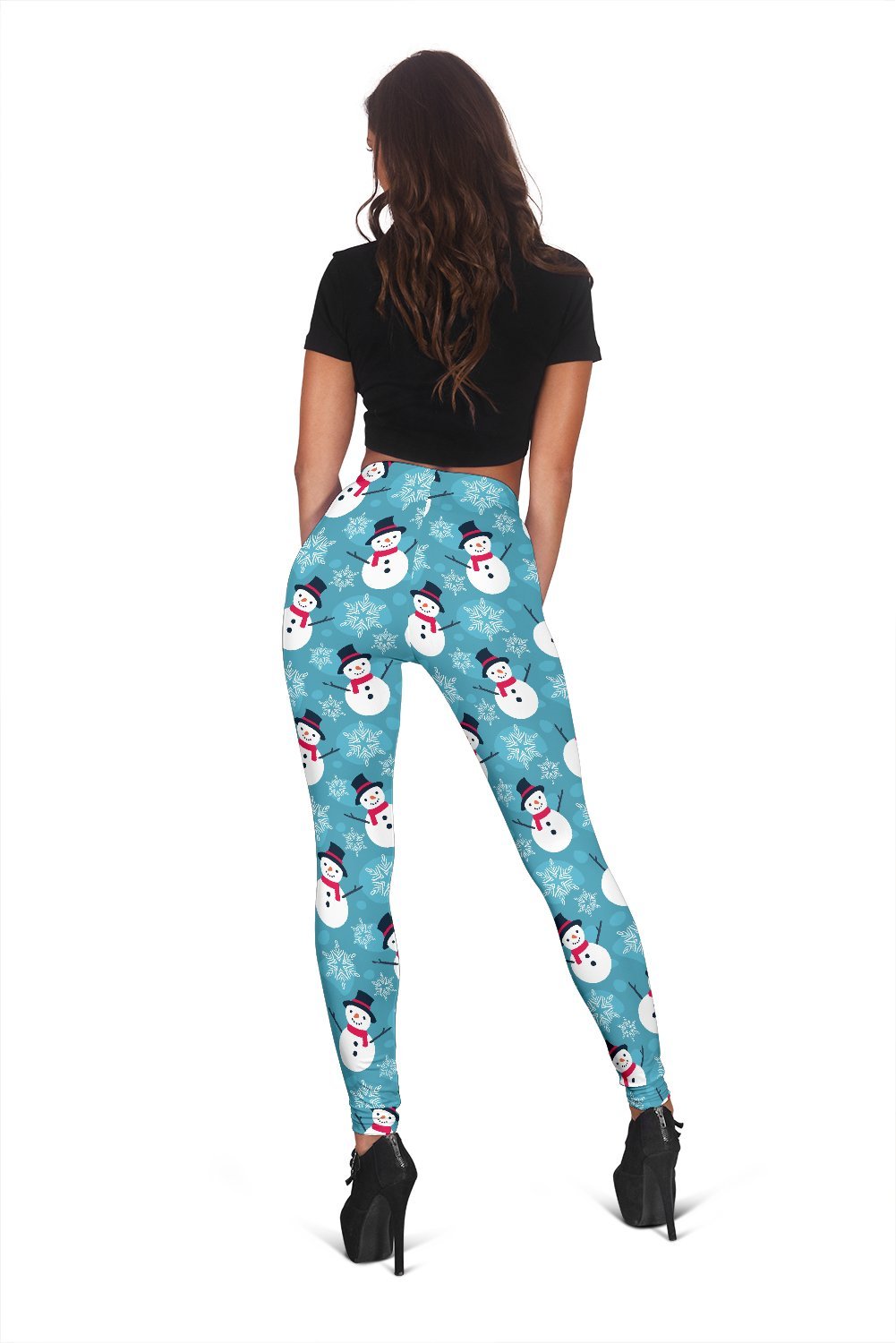 Snowflake Snowman Print Pattern Women Leggings-grizzshop
