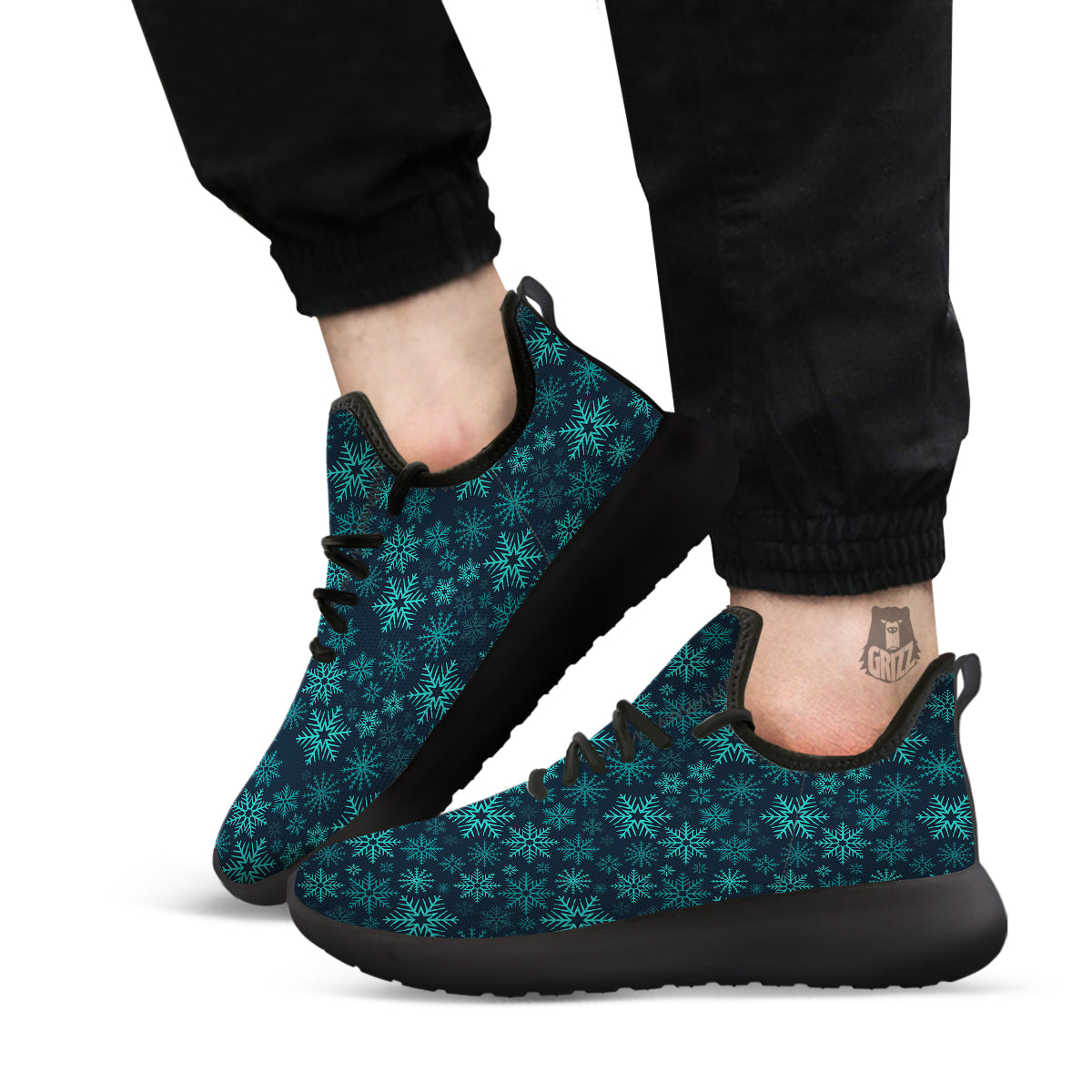 Snowflake Turquoise Print Pattern Black Athletic Shoes-grizzshop