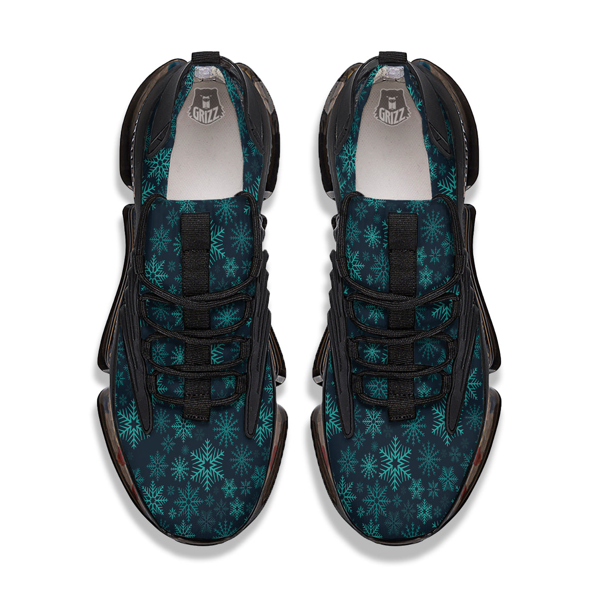 Snowflake Turquoise Print Pattern Black Gym Shoes-grizzshop