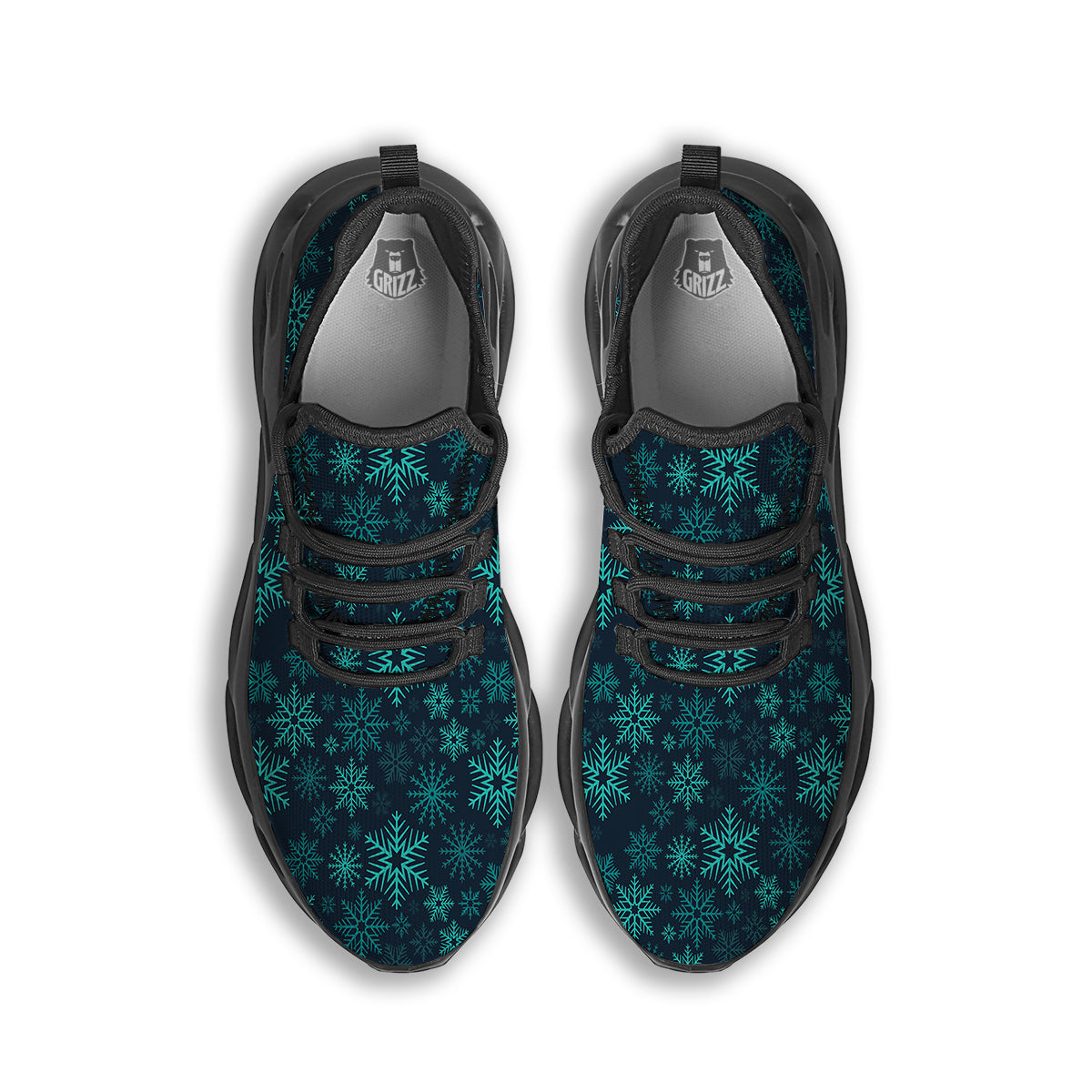 Snowflake Turquoise Print Pattern Black Running Shoes-grizzshop
