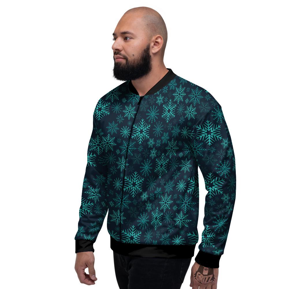 Snowflake Turquoise Print Pattern Men's Bomber Jacket-grizzshop
