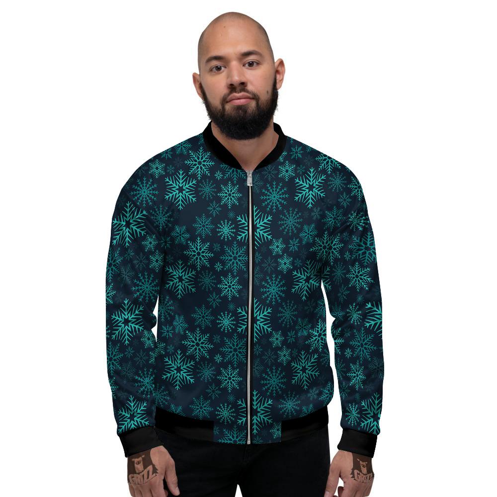 Snowflake Turquoise Print Pattern Men's Bomber Jacket-grizzshop
