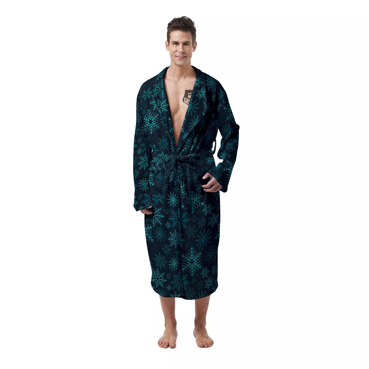 Snowflake Turquoise Print Pattern Men's Robe-grizzshop