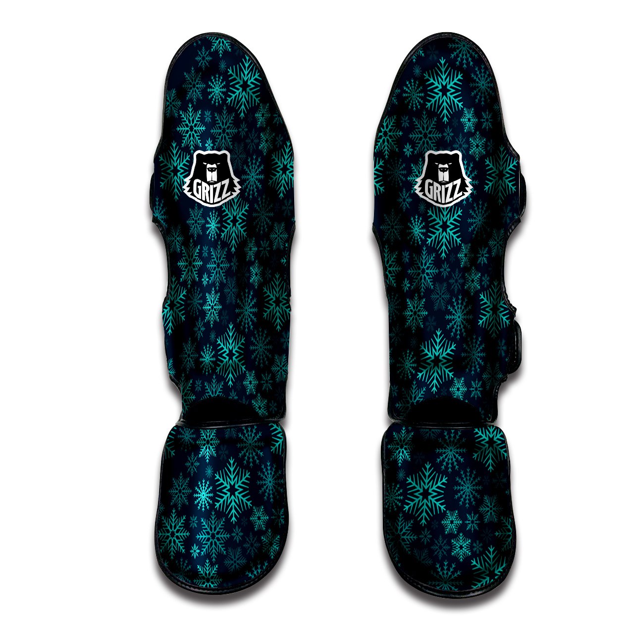 Snowflake Turquoise Print Pattern Muay Thai Shin Guards-grizzshop