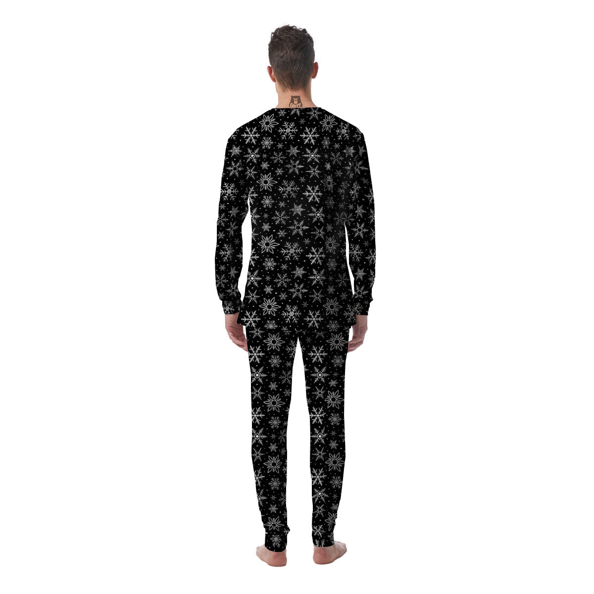 Snowflake White And Black Print Pattern Men's Pajamas-grizzshop