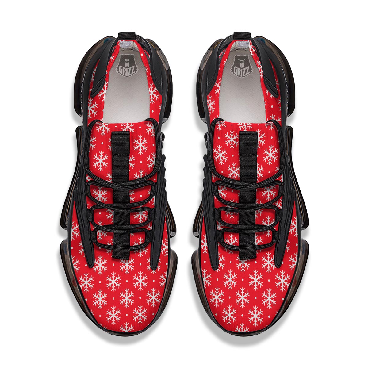 Snowflake White And Red Print Pattern Black Gym Shoes-grizzshop