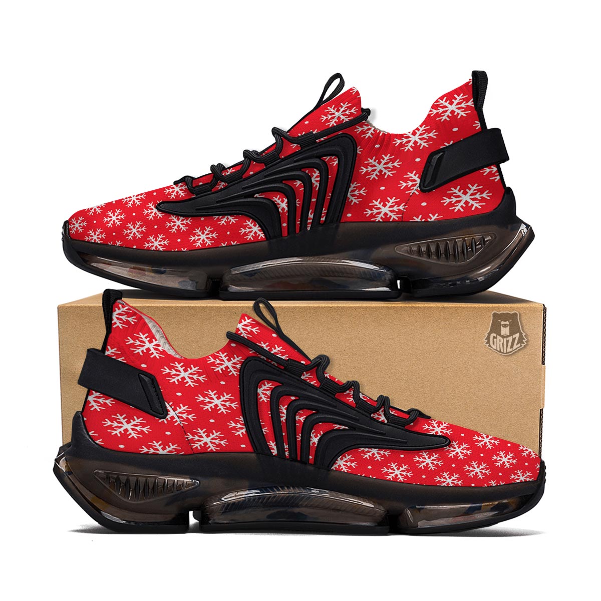 Snowflake White And Red Print Pattern Black Gym Shoes-grizzshop