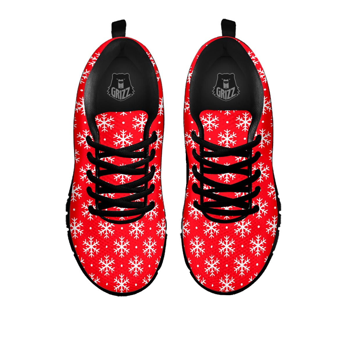 Snowflake White And Red Print Pattern Black Sneaker-grizzshop